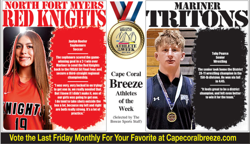 Athletes of the Week | Feb. 27 | North Fort Myers Red Knight JAELYN HOEFER & Mariner Triton TOBY PEARCE